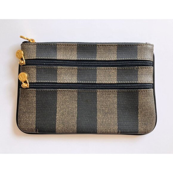 Fendi Vintage Pequin Multi-zipper Canvas Striped Zucca Pouch Clutch - Picture 2 of 5